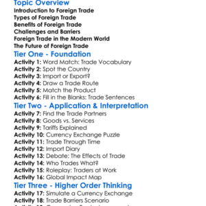 Foreign Trade Worksheet Activity Booklet