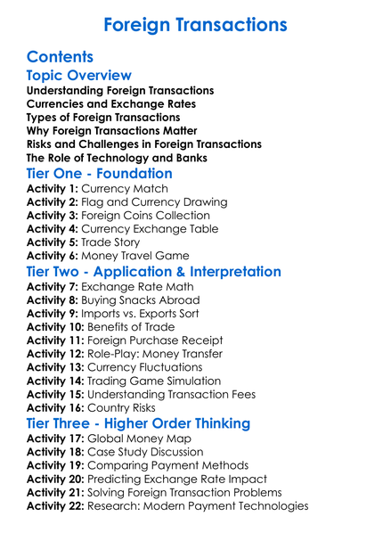 Foreign Transactions Worksheet Activity Booklet