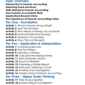 Forensic Accounting Overview Worksheet Activity Booklet