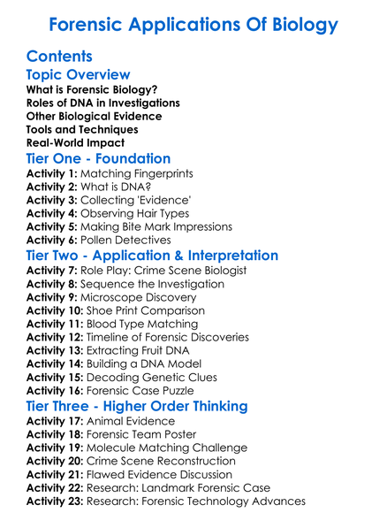Forensic Applications Of Biology Worksheet Activity Booklet