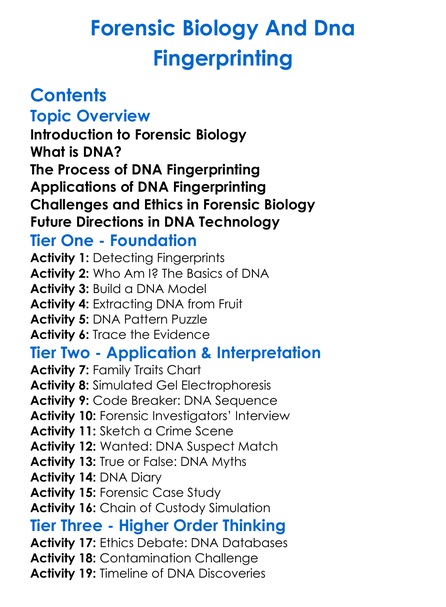 Forensic Biology And Dna Fingerprinting Worksheet Activity Booklet