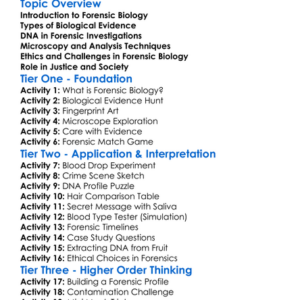 Forensic Biology Basics Worksheet Activity Booklet