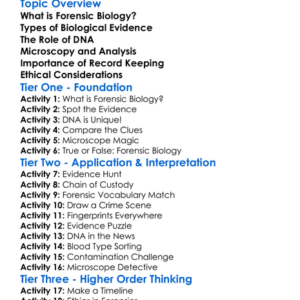 Forensic Biology Fundamentals Worksheet Activity Booklet