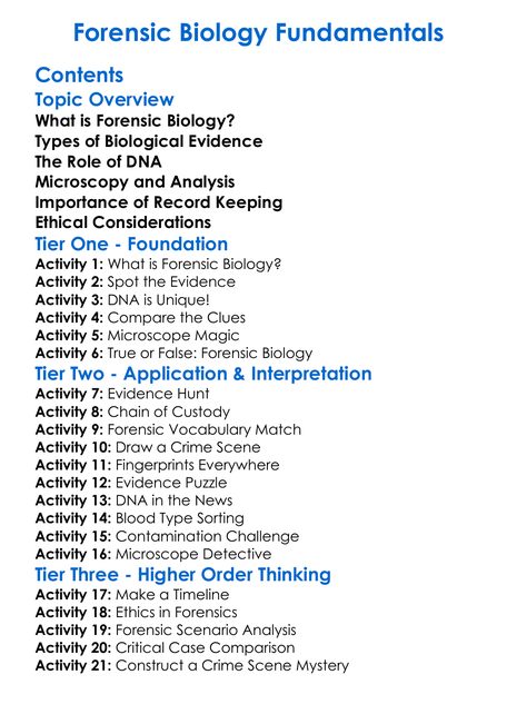Forensic Biology Fundamentals Worksheet Activity Booklet