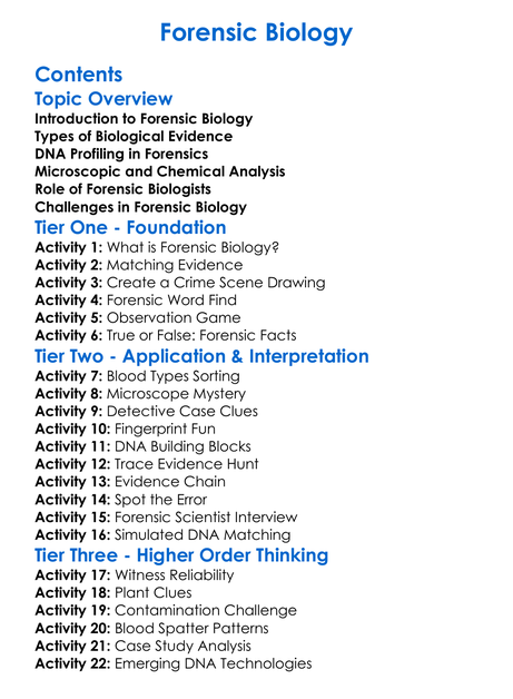Forensic Biology Worksheet Activity Booklet