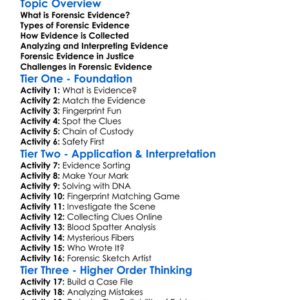Forensic Evidence Worksheet Activity Booklet