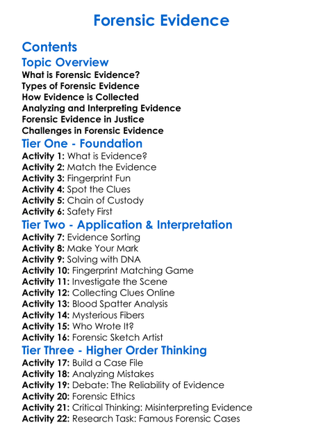 Forensic Evidence Worksheet Activity Booklet