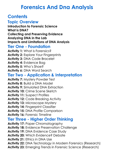 Forensics And Dna Analysis Worksheet Activity Booklet
