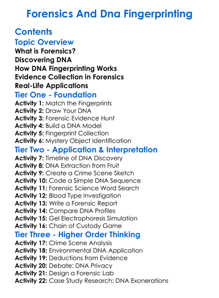 Forensics And Dna Fingerprinting Worksheet Activity Booklet
