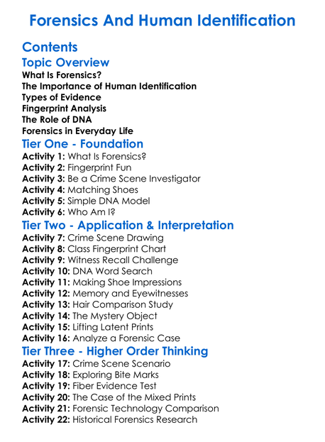 Forensics And Human Identification Worksheet Activity Booklet