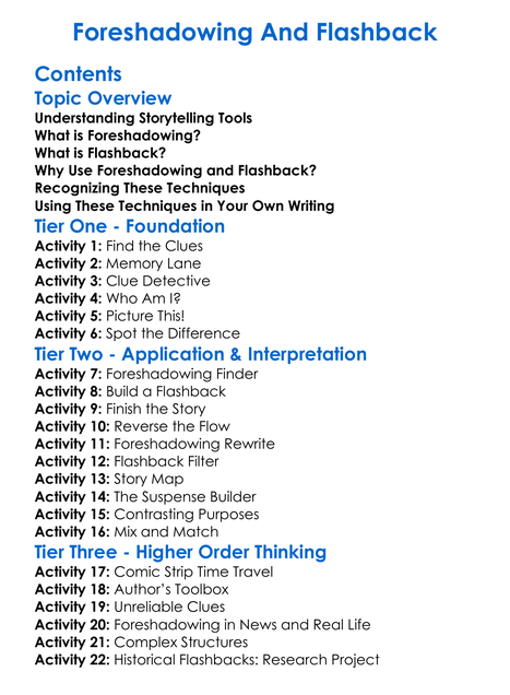 Foreshadowing And Flashback Worksheet Activity Booklet