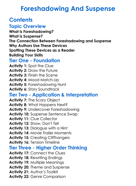 Foreshadowing And Suspense Worksheet Activity Booklet