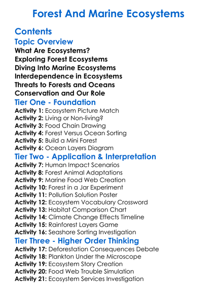 Forest And Marine Ecosystems Worksheet Activity Booklet