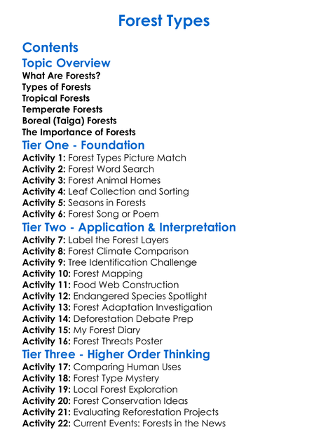 Forest Types Worksheet Activity Booklet
