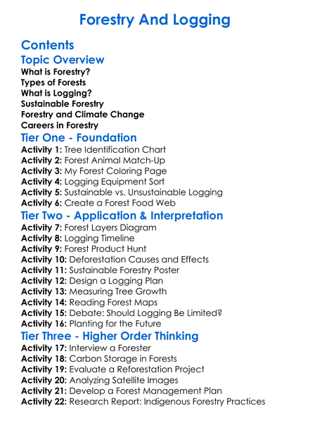 Forestry And Logging Worksheet Activity Booklet