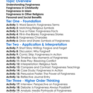 Forgiveness In Religion Worksheet Activity Booklet