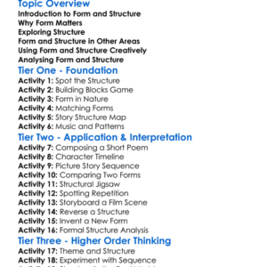 Form And Structure Worksheet Activity Booklet