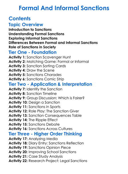 Formal And Informal Sanctions Worksheet Activity Booklet