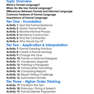 Formal Language Worksheet Activity Booklet
