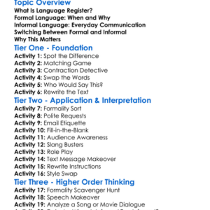 Formal Vs Informal Language Worksheet Activity Booklet