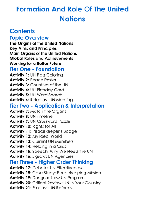 Formation And Role Of The United Nations Worksheet Activity Booklet