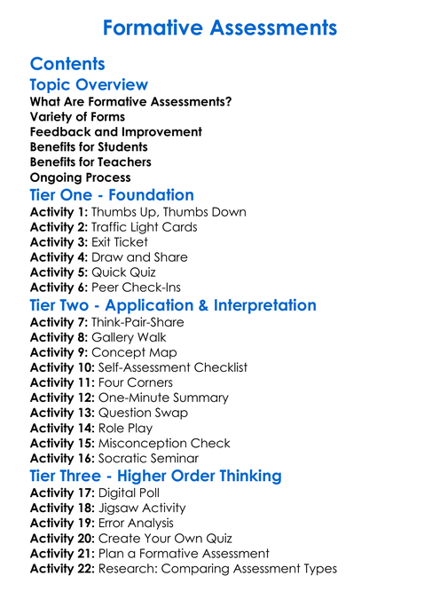Formative Assessments Worksheet Activity Booklet