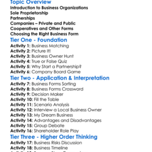 Forms Of Business Organizations Worksheet Activity Booklet