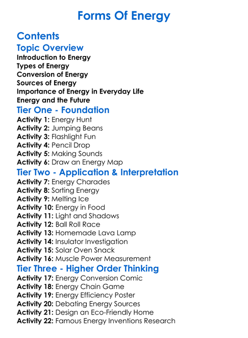 Forms Of Energy Worksheet Activity Booklet