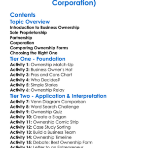 Forms Of Ownership Sole Proprietorship Partnership Corporation Worksheet Activity Booklet