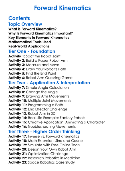 Forward Kinematics Worksheet Activity Booklet