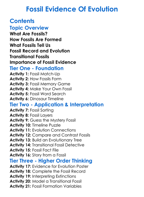Fossil Evidence Of Evolution Worksheet Activity Booklet