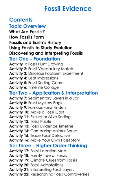 Fossil Evidence Worksheet Activity Booklet