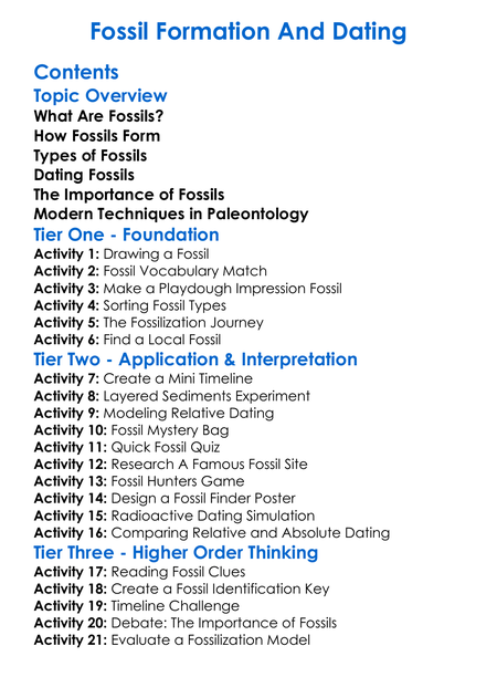 Fossil Formation And Dating Worksheet Activity Booklet
