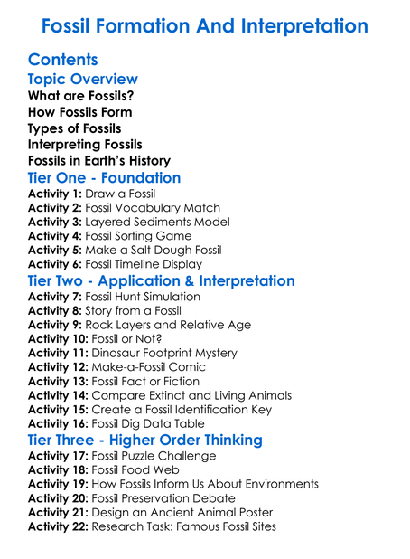 Fossil Formation And Interpretation Worksheet Activity Booklet