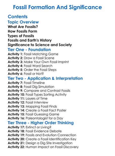 Fossil Formation And Significance Worksheet Activity Booklet