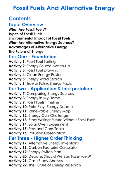 Fossil Fuels And Alternative Energy Worksheet Activity Booklet