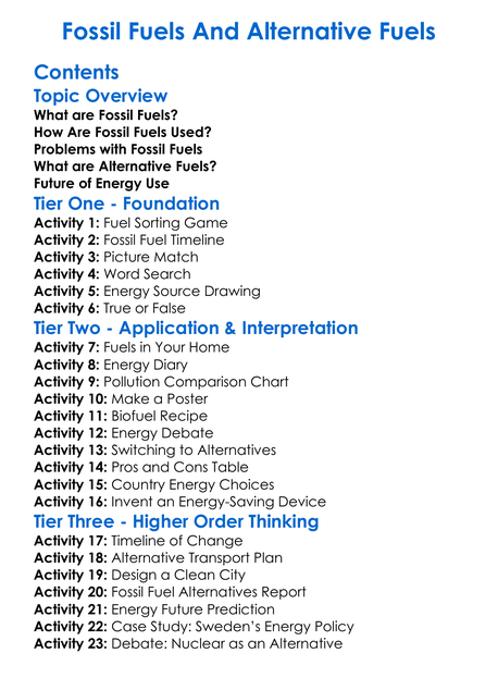 Fossil Fuels And Alternative Fuels Worksheet Activity Booklet