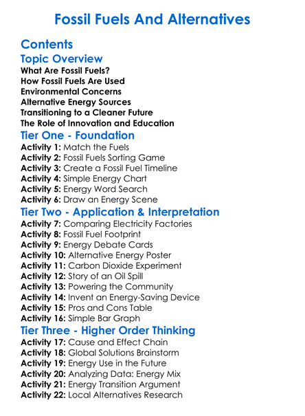 Fossil Fuels And Alternatives Worksheet Activity Booklet