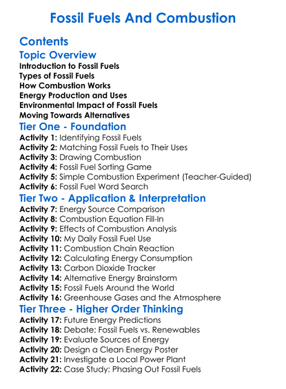 Fossil Fuels And Combustion Worksheet Activity Booklet