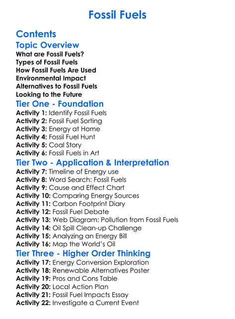 Fossil Fuels Worksheet Activity Booklet