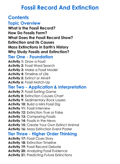 Fossil Record And Extinction Worksheet Activity Booklet