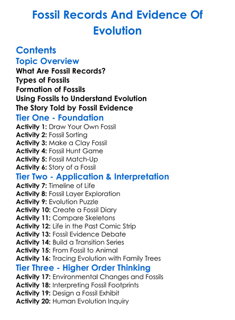 Fossil Records And Evidence Of Evolution Worksheet Activity Booklet