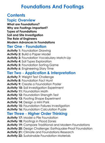 Foundations And Footings Worksheet Activity Booklet