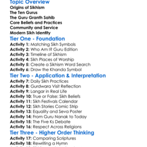 Foundations Of Sikhism Worksheet Activity Booklet
