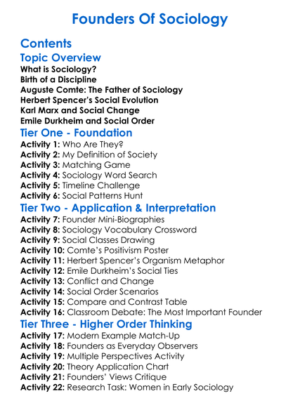 Founders Of Sociology Worksheet Activity Booklet