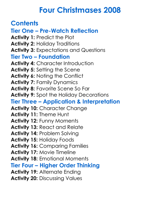 Four Christmases 2008 Worksheet Activity Booklet