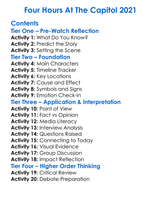 Four Hours At The Capitol 2021 Worksheet Activity Booklet