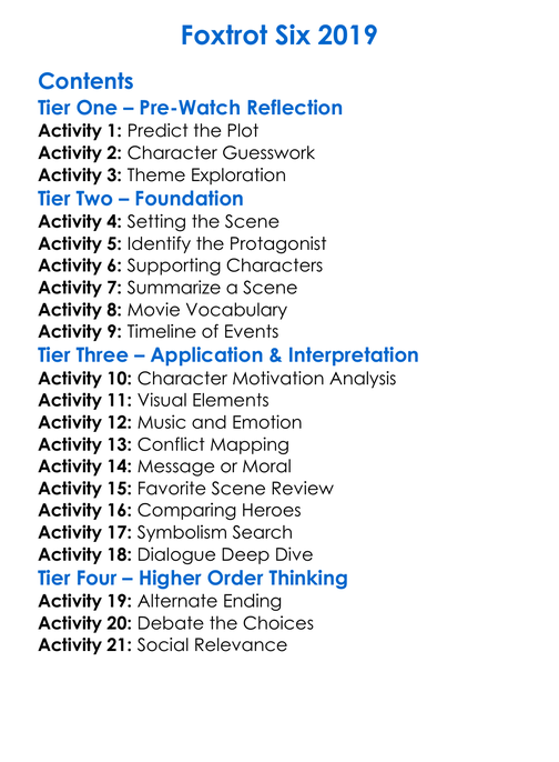 Foxtrot Six 2019 Worksheet Activity Booklet