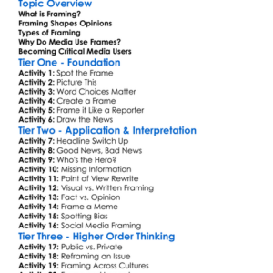 Framing In Media Worksheet Activity Booklet