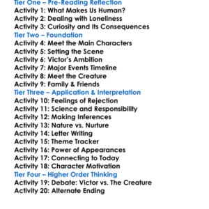 Frankenstein Mary Shelley Worksheet Activity Booklet